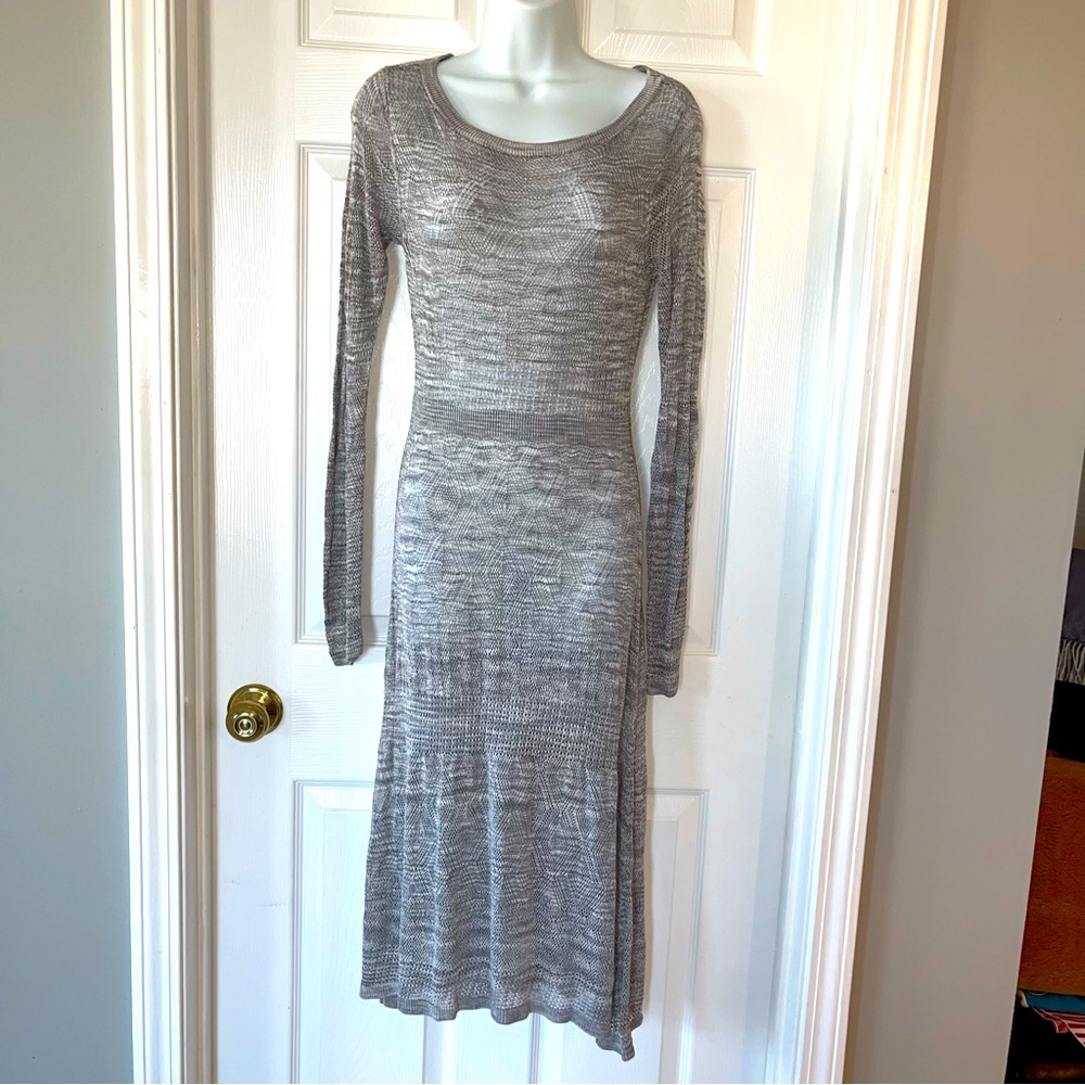 Sundance Sweater Dress Size Medium Gray Crochet Open Knit Boho Long Sleeve‎